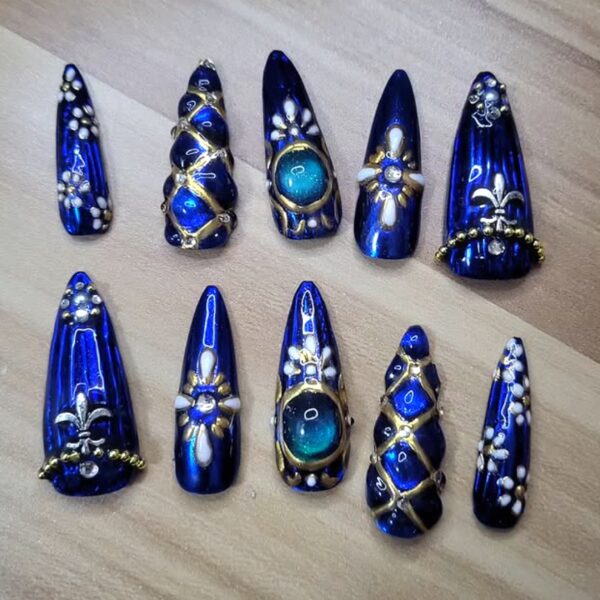 Blue and Gold Nails