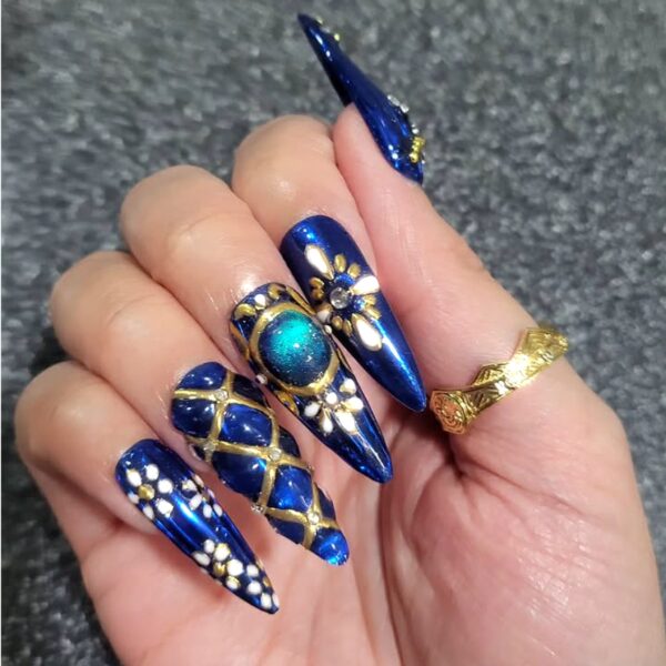 Blue and Gold Nails - Image 2
