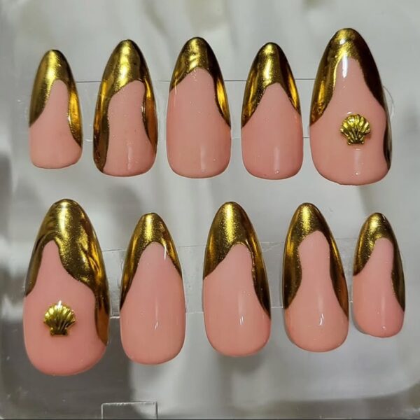 Pink with Gold Tip Nails