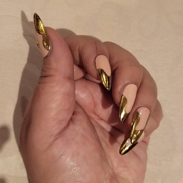 Pink with Gold Tip Nails - Image 3