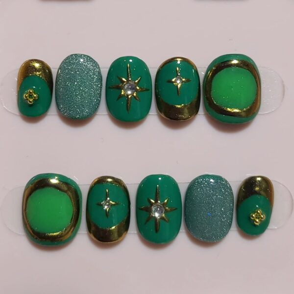 Emerald and Gold Nails